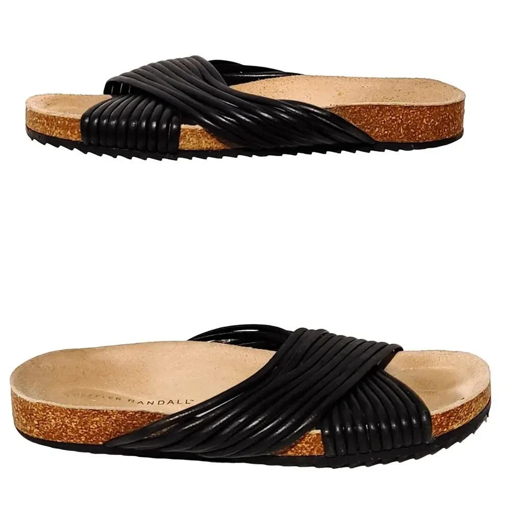 Loeffler Randall Petra Platform Sandals Crisscross Strappy Black Womens Size 7